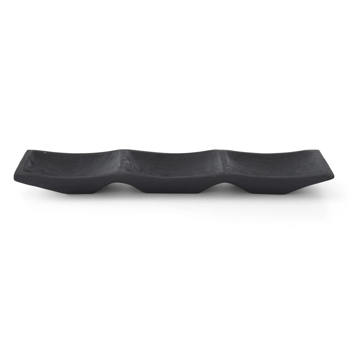 32.5 Inch Black Carved Rectangular Paulownia Wood Divided Tray - LAST ONE