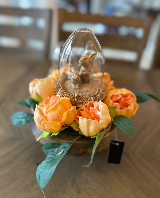 6.25 Inch Gold Resin Easter Bunny Egg Cloche Topiary